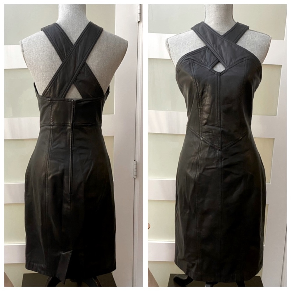 Vintage Black Leather Crossback Dress